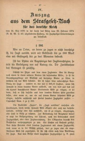 IV. Auszug aus dem Strafgesetz-Buch für das deutsche Reich