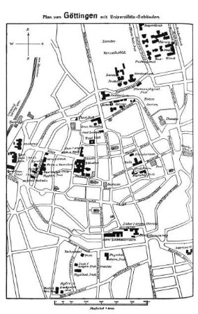 Plan von Göttingen mit Universitäts-Gebäuden