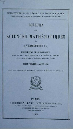 Tome Premier. - Aout 1870.