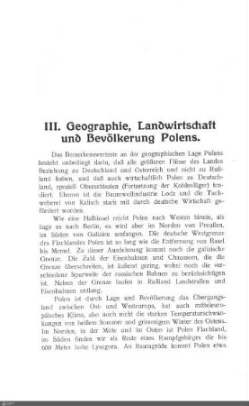 III. Geographie, Landwirtschaft und Bevölkerung Polens