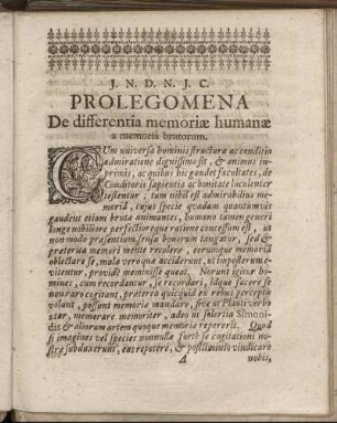Prolegomena De differentia memoriæ humanæ a memoria brutorum.