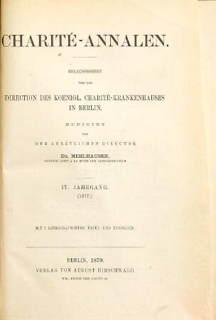 Charité-Annalen. 4. 1877 (1879)