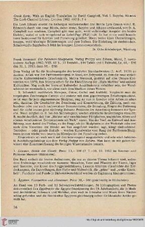 25: [Rezension von: Greek Lyric, Vol. I, Sappho. Alcaeus]