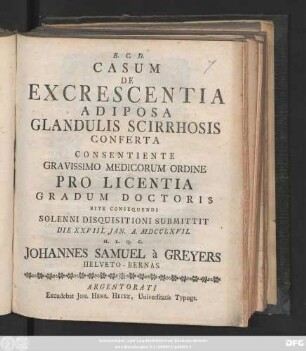 Casum De Excrescentia Adiposa Glandulis Scirrhosis Conferta