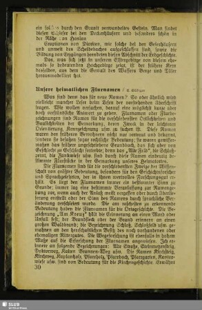 Unsere heimatlichen Flurnamen