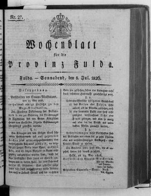 Nr. 27, Ausgabe vom 8. Juli 1826