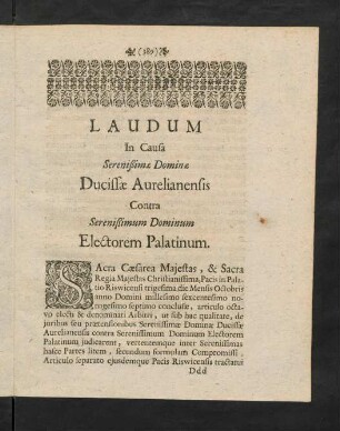 389-399, Laudum In Causa Serenißimae Dominae Ducissae Aurelianensis Contra Serenißimum Dominum Electorem Palatinum.