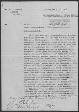 Immendingen: Visitationsbericht mit Pfarrbericht 1935