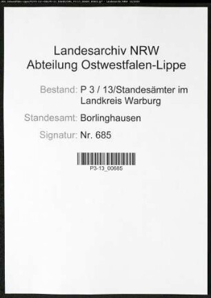Sterberegister Standesamt Borlinghausen