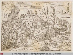 Festzug und Lobgesang der Israeliten anlässlich des Triumphes über die ägyptische Armee, deren Soldaten in den Fluten des Meeres ertrinken.