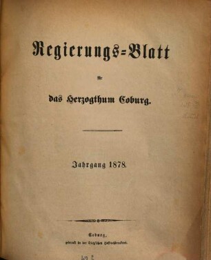Regierungs-Blatt für das Herzogtum Coburg. 1878