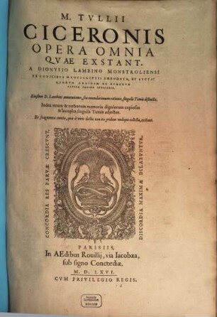 M. Tvllii Ciceronis Opera Omnia Qvae Exstant, 1