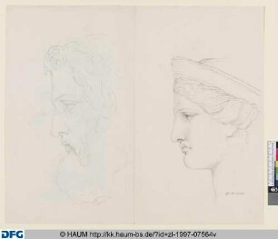 Profil eines bärtigen Mannes; Profil einer Frau mit antikisch-klassischer Haartracht