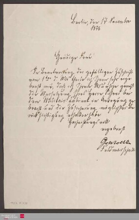 Ms 85-13 - Brief von Helmuth Karl Bernhard von Moltke an unbekannt