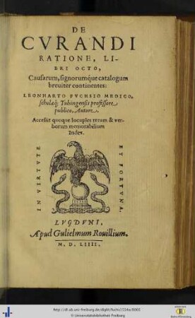 De curandi ratione : libri octo, causarum signorumque catalogum breviter continentes