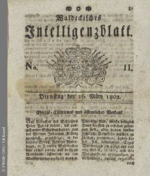 No. 11, Dienstag den 16. März 1802
