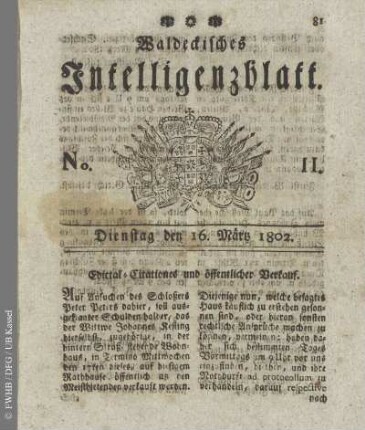 No. 11, Dienstag den 16. März 1802