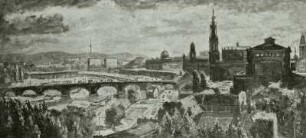 Dresden (Blick stromauf gegen linkes Elbufer) : Dresden (Blick stromauf gegen linkes Elbufer). Öl/Leinwand; 119,5 x 272 cm. um 1965