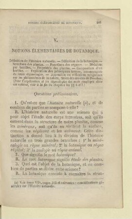 V. Notions élémentaires de botanique