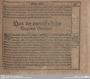 Von der eigenschafft der Wage und Gewichts.