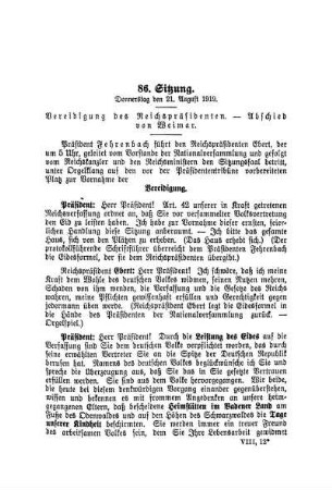 86. Sitzung. Donnerstag den 21 August 1919