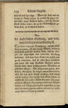 Von der äußerlichen Stellung, und dem, was hierbey wohlanständig ist.