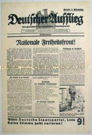 Sonderausgabe der Wochenzeitung "Deutscher Aufstieg" zur Reichstagswahl am 5. März 1933