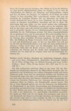 370-372 [Rezension] Scheeben, Matthias Joseph, Handbuch der katholischen Dogmatik