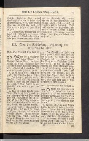 III. Von der Schöpfung, Erhaltung und Regierung der Welt.