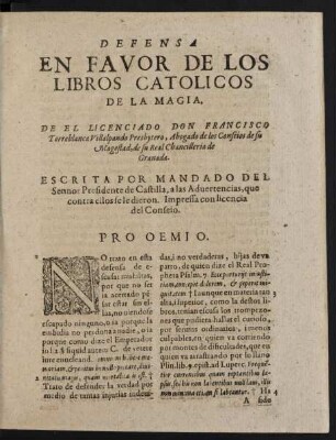 Defensa En Favor De Los Libros Catolicos De La Magia