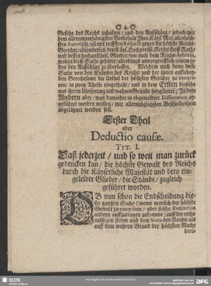 Erster Theil oder Deductio causae