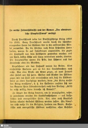 In welche Zeitverhältnisse uns der Roman „Der abenteuerliche Simplicissimus“ versetzt