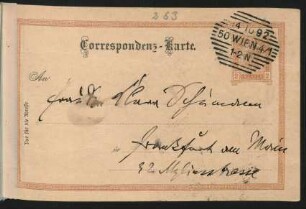 Postkarte an Clara Schumann : 14.10.1892