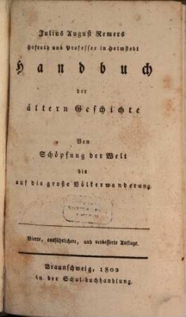 Handbuch der allgemeinen Geschichte, 1. Handbuch der ältern Geschichte. - 1802