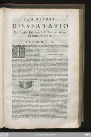 Sam. Reyheri Dissertatio De Crucifixi Iesu titulis & de Hora crucifixionis ad Matth. XXVII:37.