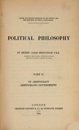Political Philosophy, 2. Of aristocracy. Aristocratic governments