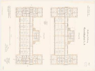 Kavalleriekaserne, Münster: Mannschaftsgebäude I und II: Grundriss 1. und 2. Obergeschoss 1:100