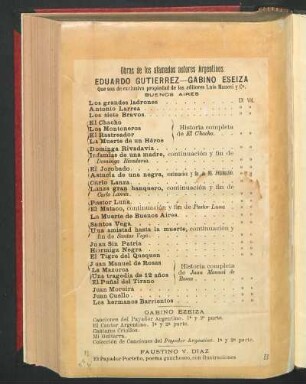 Obras de los afamados autores argentinos Eduardo Gutierrez - Gabino Eseiza