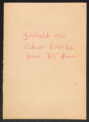 Brief von Oskar Loerke an Gerhart Hauptmann