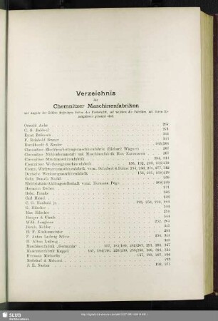 Verzeichnis der Chemnitzer Maschinenfabriken