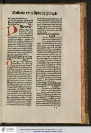 Incipit collatio secunda abbatis Joseph de definiendo.