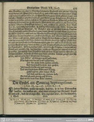 Die Epistel, am Sonntag Septuagesimae. 1. Cor. IX, 24-27. 1. Cor. X, 1-6