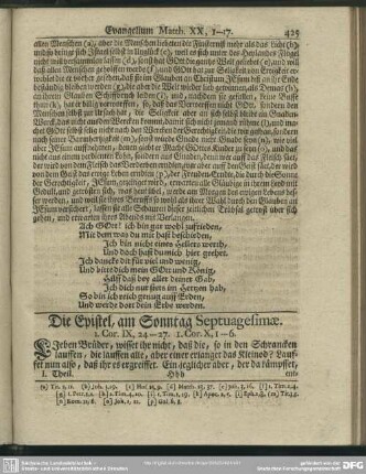 Die Epistel, am Sonntag Septuagesimae. 1. Cor. IX, 24-27. 1. Cor. X, 1-6
