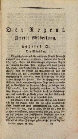 Der Regent : eine Fortsetzung der Untersuchungen über den Menschen und den Bürger ; für gebildete Leser ; in zwey Theilen, 2