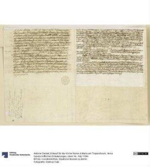 Entwurf für die Kirche Nome di Maria am Trajansforum, Verso handschriftlichen Erläuterungen