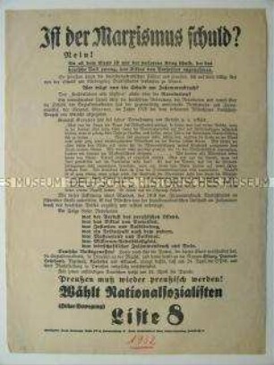 Werbung der NSDAP zu den Preußischen Landtagswahlen mit Ausrichtung auf die christliche Bevölkerung