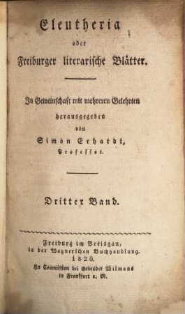 Eleutheria oder Freiburger literarische Blätter. 3, 3. 1820