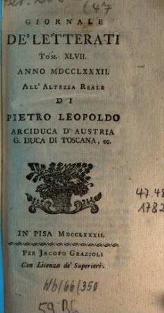 Giornale de'letterati. 47. 1782