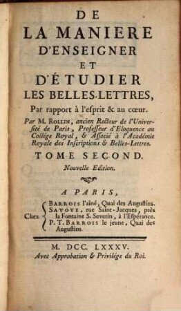 De la manière d'enseigner et d'étudier les belles Lettres. 2. (1785)