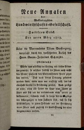 Zwölftes Stück. Den 20ten März 1817